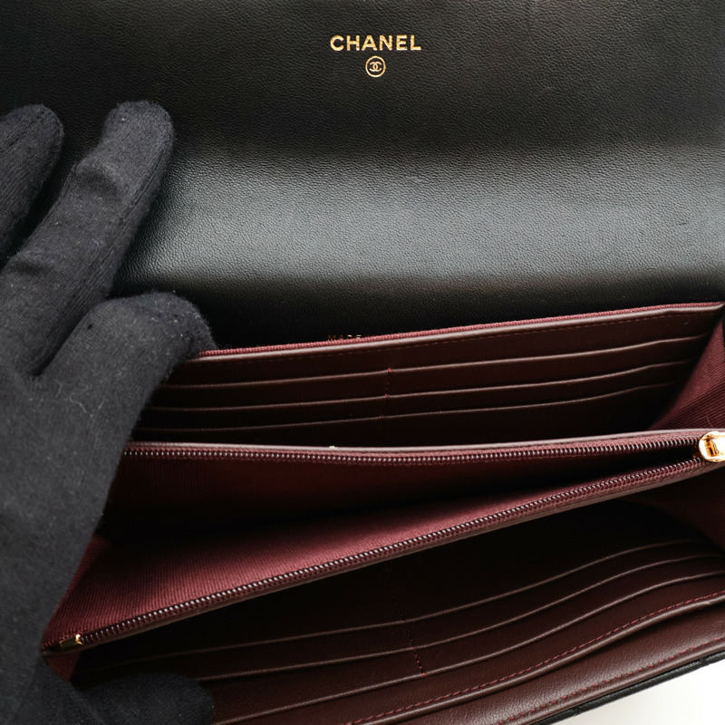 CHANEL 羊皮皮革Classic Flap Long Wallet金扣長錢包-5