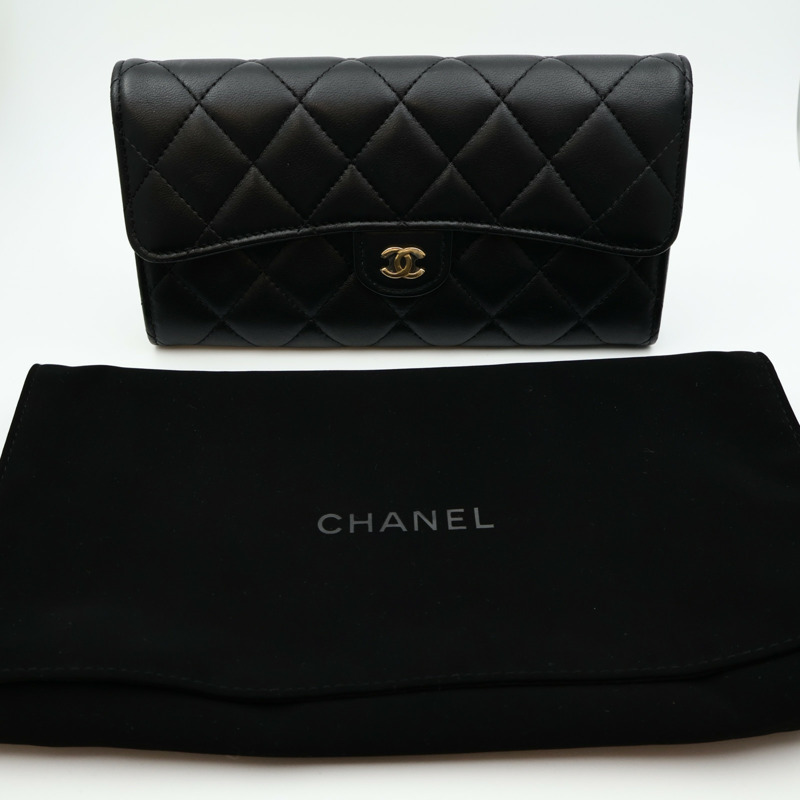 CHANEL 羊皮皮革Classic Flap Long Wallet金扣長錢包-11