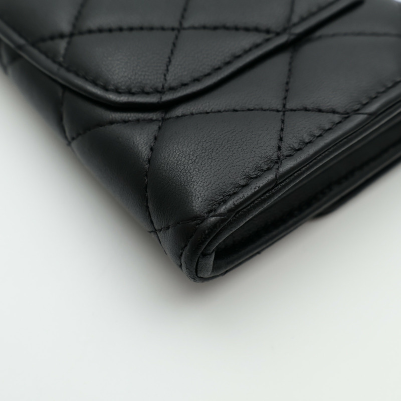 CHANEL 羊皮皮革Classic Flap Long Wallet金扣長錢包-15