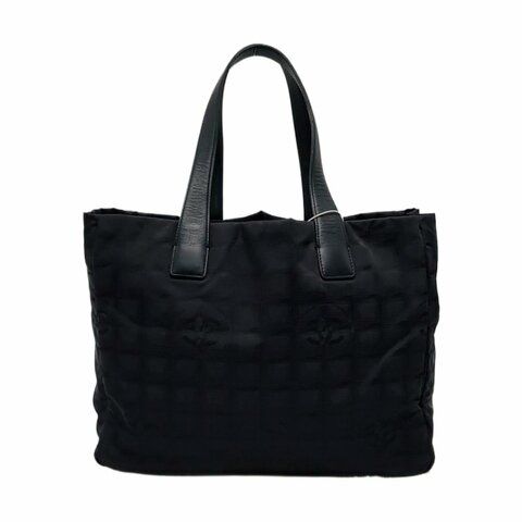 CHANEL TRAVEL LINE黑色尼龍冰格單肩包手提包 金色五金 8開