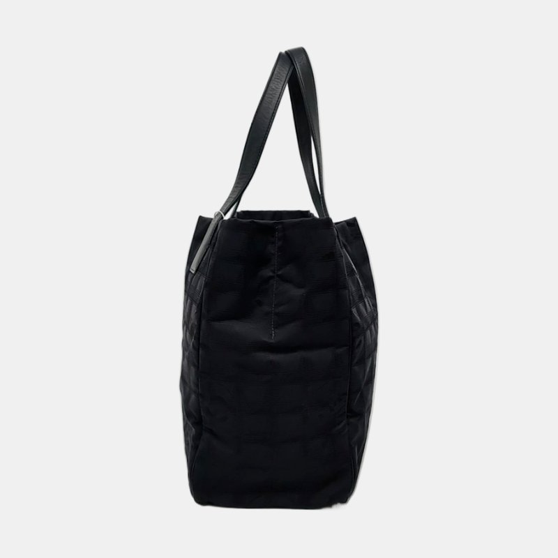 CHANEL TRAVEL LINE黑色尼龍冰格單肩包手提包 金色五金 8開-2