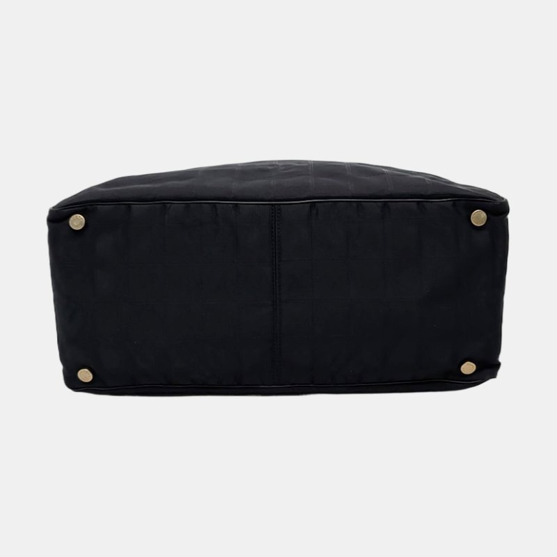 CHANEL TRAVEL LINE黑色尼龍冰格單肩包手提包 金色五金 8開-5