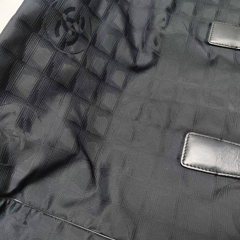 CHANEL TRAVEL LINE黑色尼龍冰格單肩包手提包 金色五金 8開-7