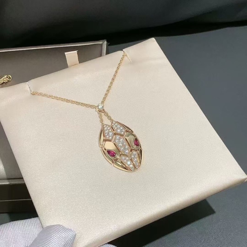 Bvlgari宝格丽Serpenti系列蛇头项链镶嵌钻石和红宝石玫瑰金，2019购入-5