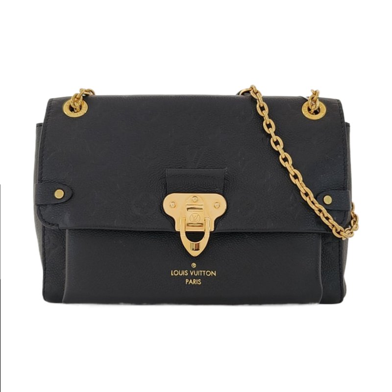 LOUIS VUITTON VAVIN 小 號黑色牛皮老花壓紋單肩包斜挎包 金色五金-0