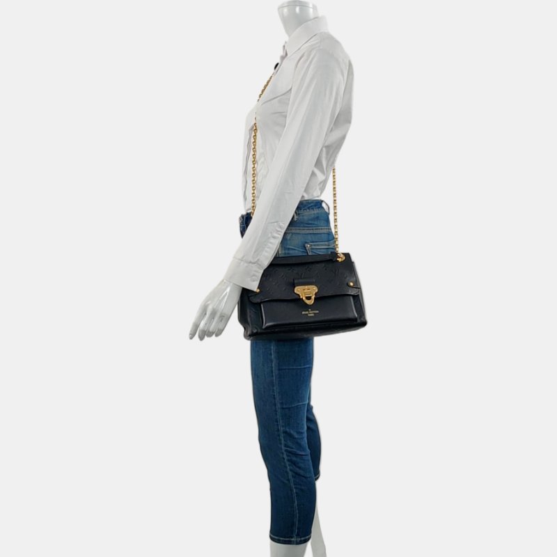 LOUIS VUITTON VAVIN 小 號黑色牛皮老花壓紋單肩包斜挎包 金色五金-1