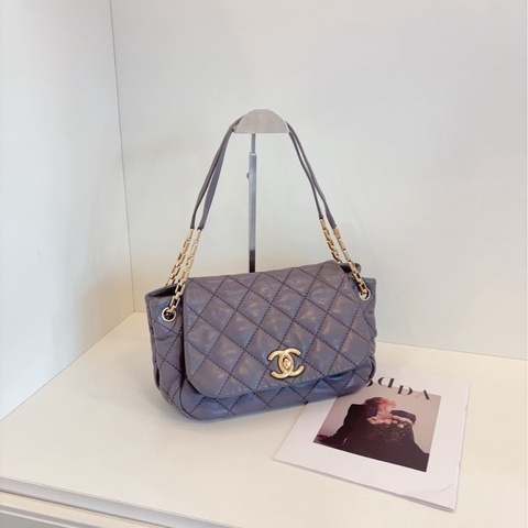 【97新🆕】Chanel 灰金外縫線 牛皮鏈條單肩包