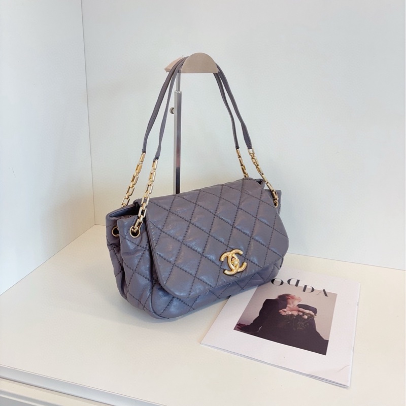 【97新🆕】Chanel 灰金外縫線 牛皮鏈條單肩包-2