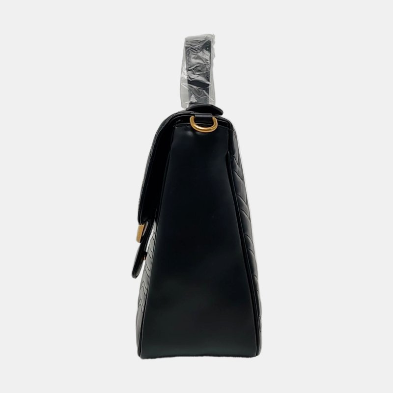 GUCCI GG Marmont 中號 黑色牛皮絎縫波浪紋單肩包斜挎包手提包 金色五金 可拆卸肩帶 9.8新-2