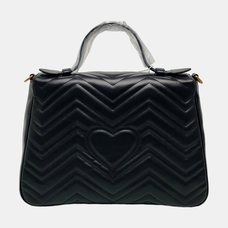 GUCCI GG Marmont 中號 黑色牛皮絎縫波浪紋單肩包斜挎包手提包 金色五金 可拆卸肩帶 9.8新-4