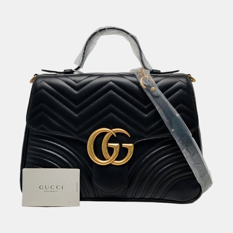 GUCCI GG Marmont 中號 黑色牛皮絎縫波浪紋單肩包斜挎包手提包 金色五金 可拆卸肩帶 9.8新-7