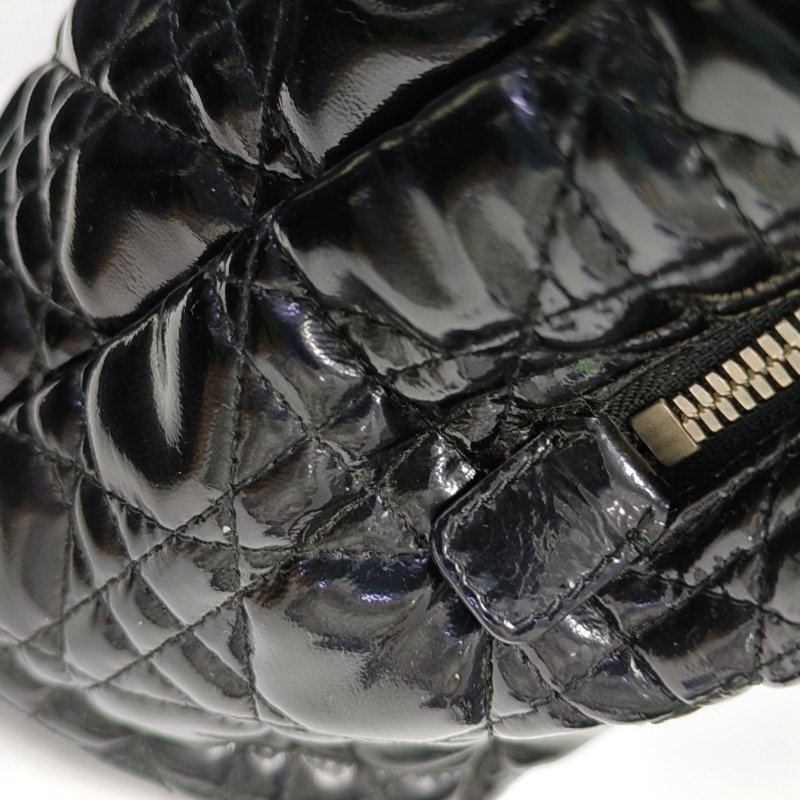 DIOR 托特包黑色漆皮藤格紋絎縫手提包單肩包 銀色五金-8