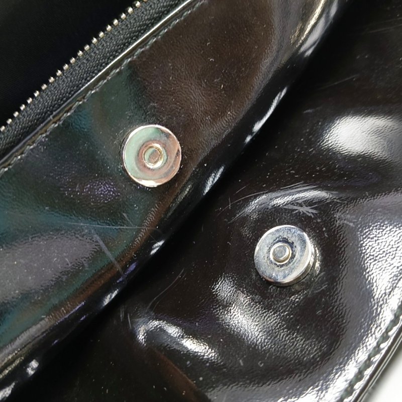 DIOR 托特包黑色漆皮藤格紋絎縫手提包單肩包 銀色五金-15