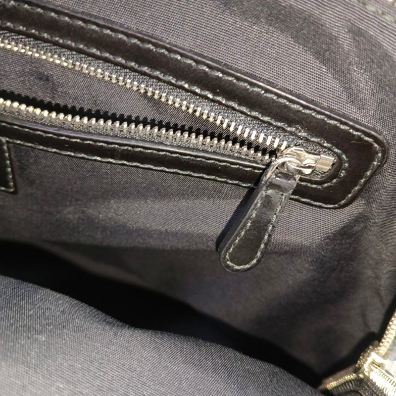 DIOR 托特包黑色漆皮藤格紋絎縫手提包單肩包 銀色五金-16