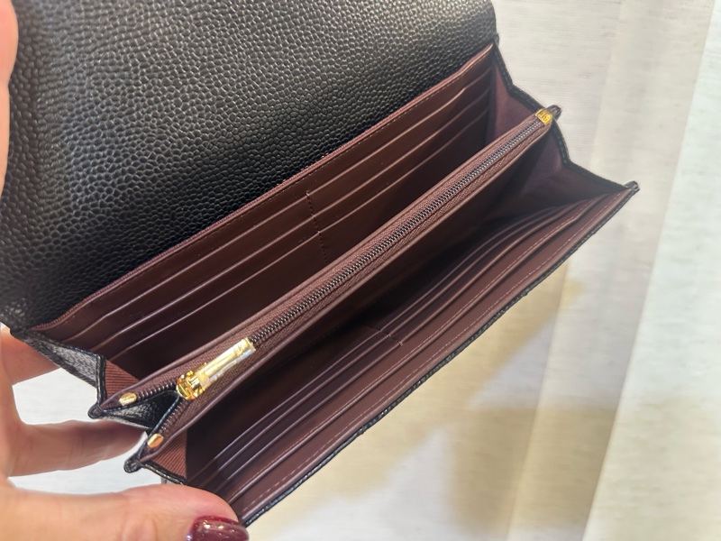 Chanel 黑荔枝皮金釦下蓋內零錢袋12卡長夾AP0241-4