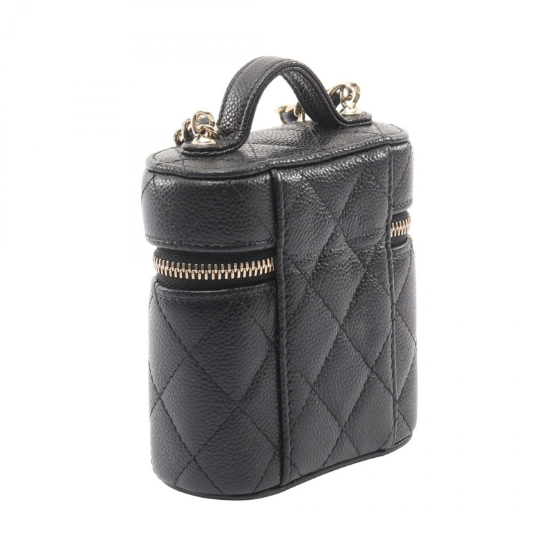 香奈兒 (CHANEL) Matelasse 鏈條肩背包，粒面小牛皮，黑色，二手，女士，金色五金 CC-1