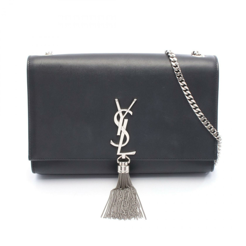 SAINT LAURENT PARIS Kate Monogram 鏈條單肩包 354119 黑色皮革 二手-0