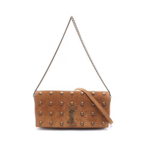 SAINT LAURENT PARIS Kate Studs Monogram 肩包 609809 棕色絨面革 二手