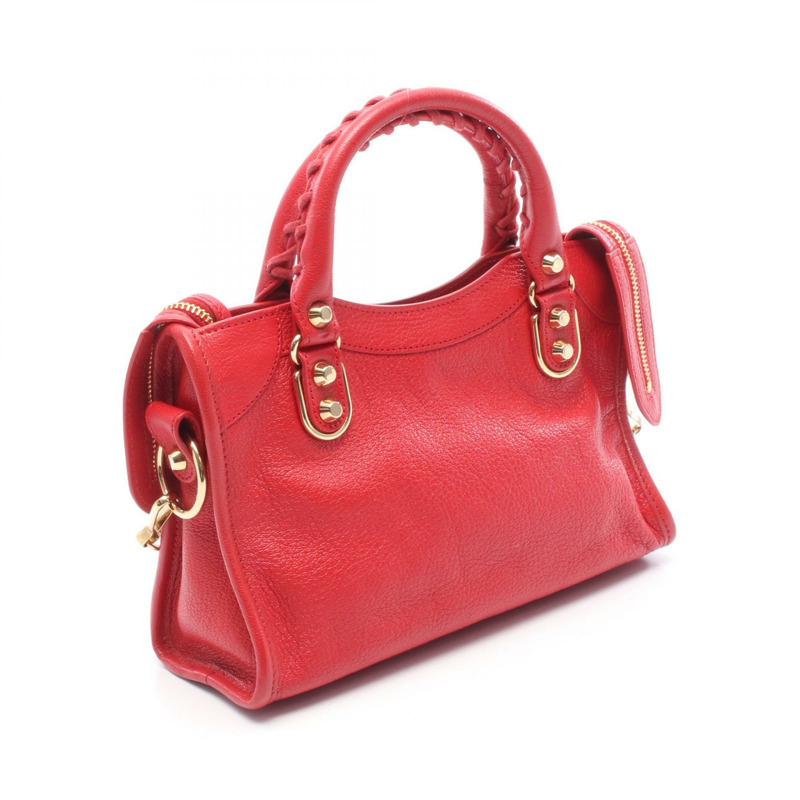 BALENCIAGA 經典金屬邊飾都會單肩手提包 390160 紅色皮革 二手-1