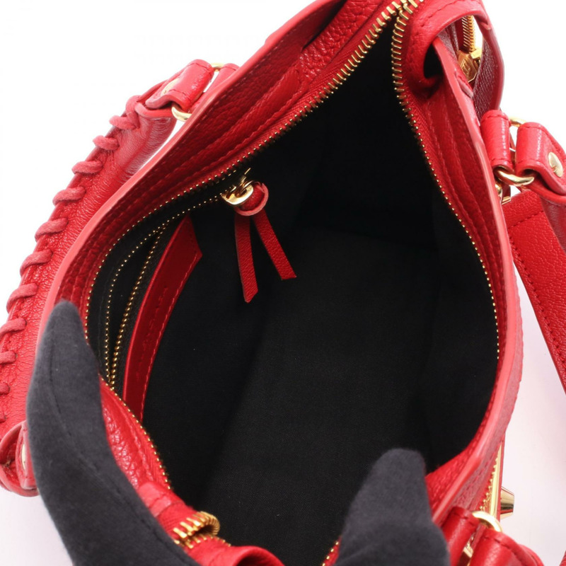 BALENCIAGA 經典金屬邊飾都會單肩手提包 390160 紅色皮革 二手-2