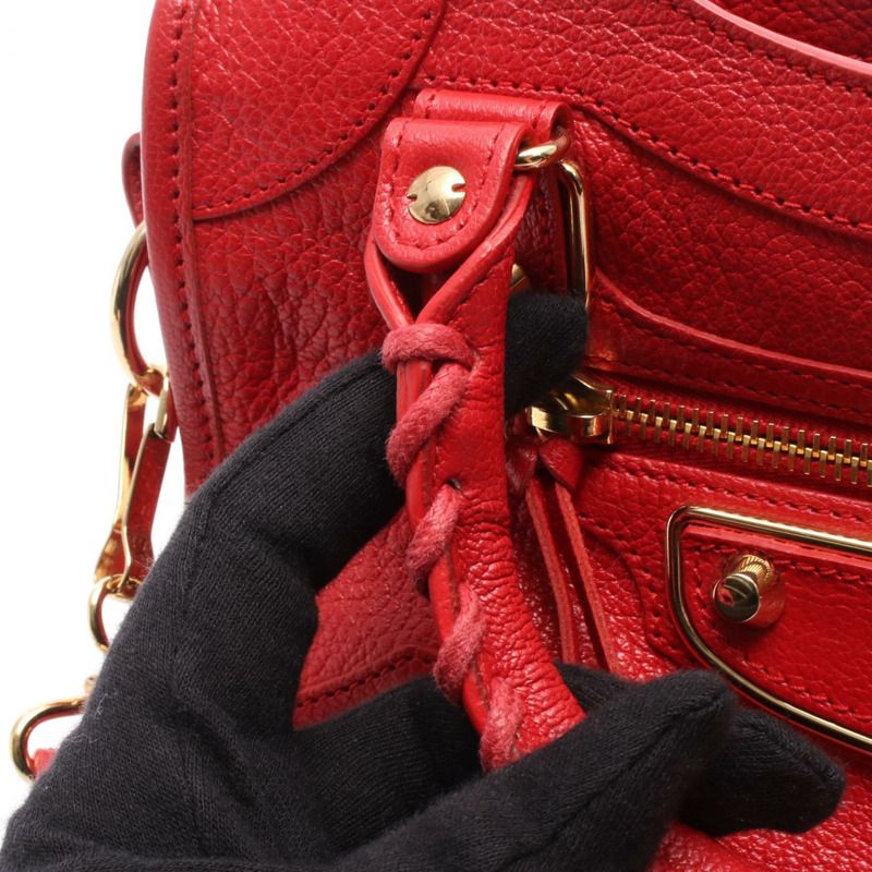 BALENCIAGA 經典金屬邊飾都會單肩手提包 390160 紅色皮革 二手-4