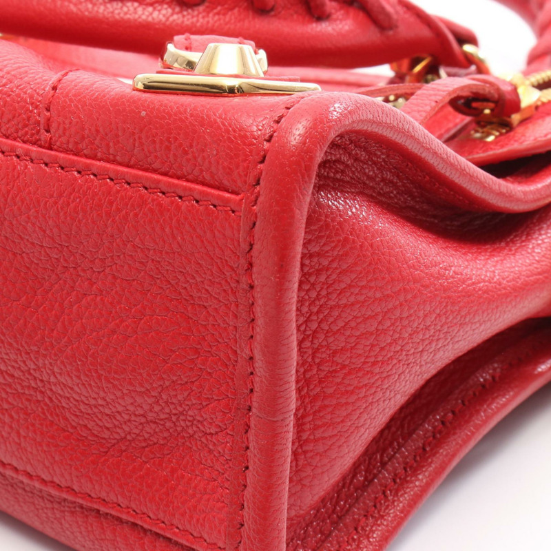 BALENCIAGA 經典金屬邊飾都會單肩手提包 390160 紅色皮革 二手-5