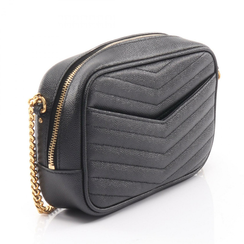 SAINT LAURENT PARIS LOU 斜背鏈條單肩包，黑色皮革，二手女款-1