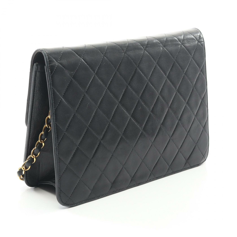 香奈兒 (CHANEL) 絎縫鏈條單肩包，羊皮材質，黑色，二手，女士款，金色五金-1
