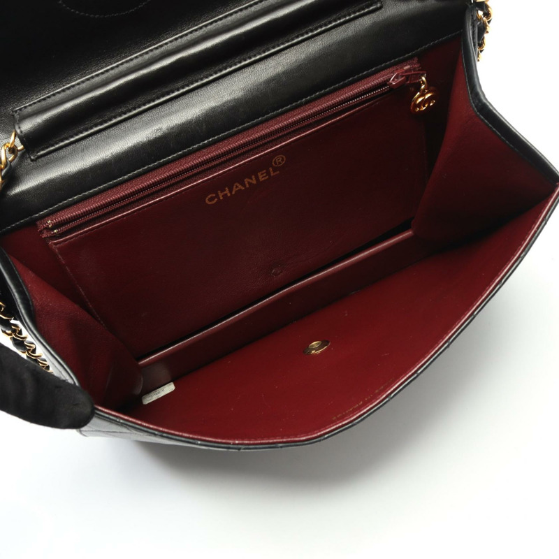 香奈兒 (CHANEL) 絎縫鏈條單肩包，羊皮材質，黑色，二手，女士款，金色五金-2