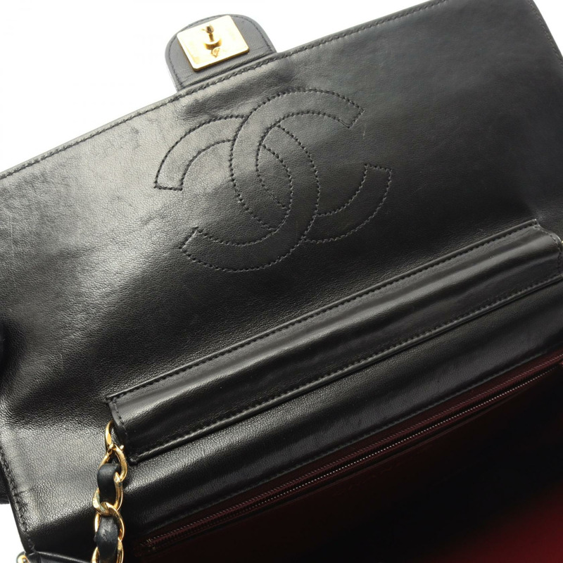 香奈兒 (CHANEL) 絎縫鏈條單肩包，羊皮材質，黑色，二手，女士款，金色五金-5