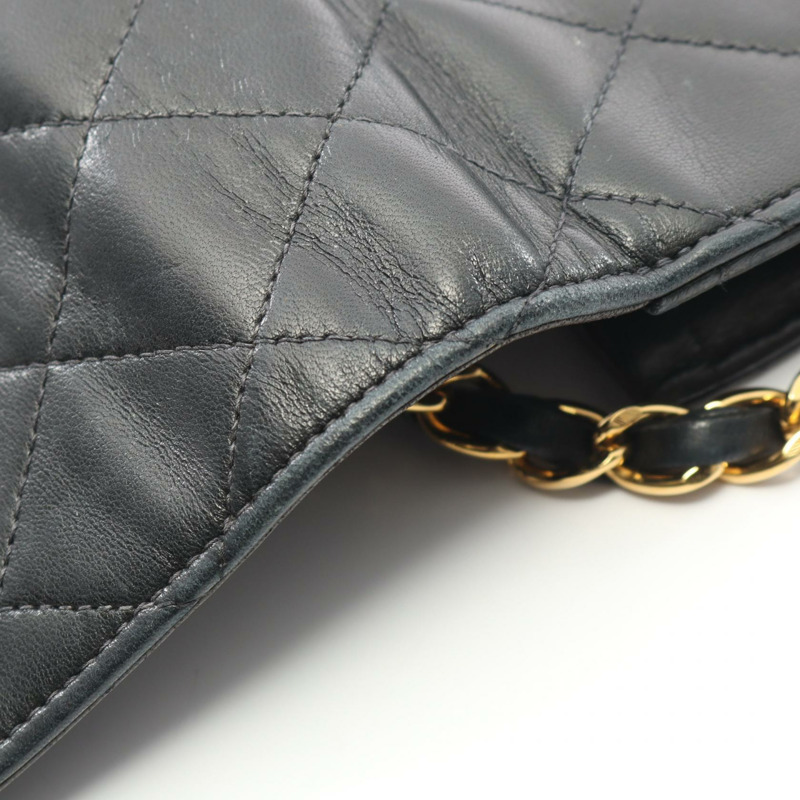 香奈兒 (CHANEL) 絎縫鏈條單肩包，羊皮材質，黑色，二手，女士款，金色五金-8