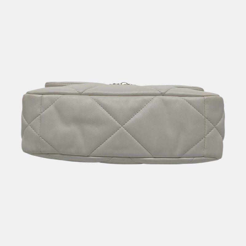 CHANEL CHANEL19小號白色羊皮菱格紋絎縫單肩包手提包斜挎包 金色銀色釕色五金-5