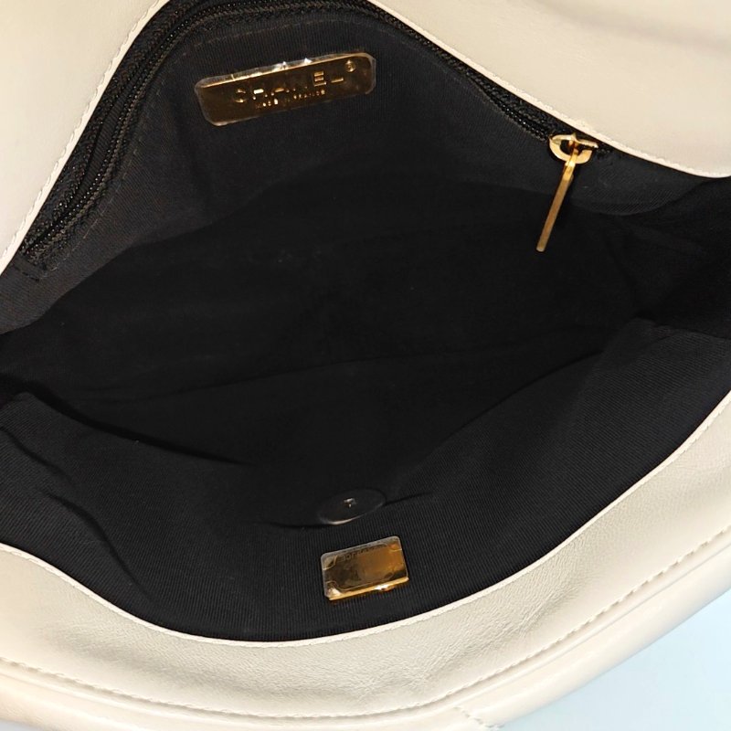 CHANEL CHANEL19小號白色羊皮菱格紋絎縫單肩包手提包斜挎包 金色銀色釕色五金-6