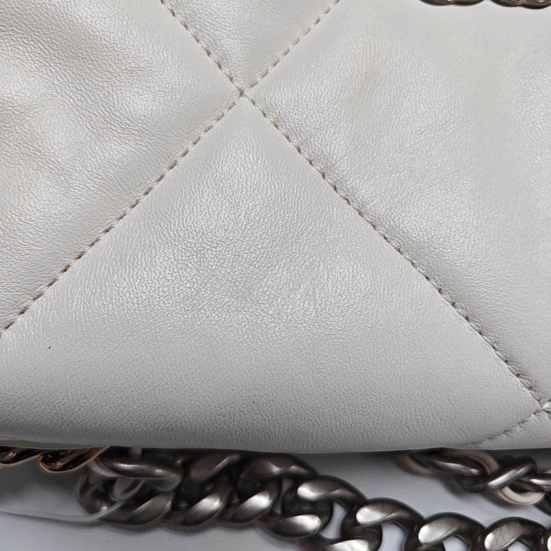 CHANEL CHANEL19小號白色羊皮菱格紋絎縫單肩包手提包斜挎包 金色銀色釕色五金-9