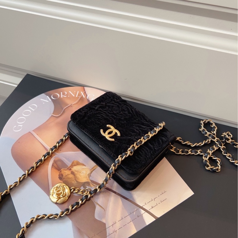 【99新🆕】Chanel 高級手工坊系列💍黑金絲絨山茶花mini Woc 立體浮雕山茶花+吊墜 絕妙搭配 斜挎包-6