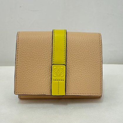 LOEWE 米*黃拚色雙面釦式短夾-0