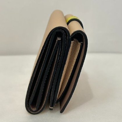LOEWE 米*黃拚色雙面釦式短夾-1