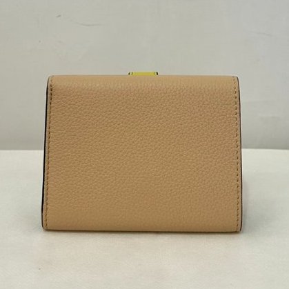 LOEWE 米*黃拚色雙面釦式短夾-2