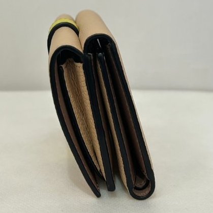 LOEWE 米*黃拚色雙面釦式短夾-3