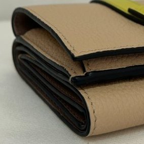 LOEWE 米*黃拚色雙面釦式短夾-5