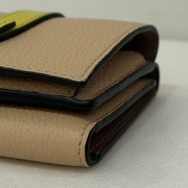 LOEWE 米*黃拚色雙面釦式短夾-6