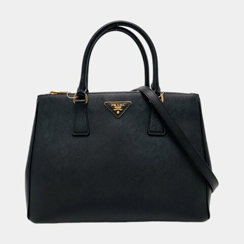 PRADA Galleria 大號 黑色牛皮徽標殺手包單肩包手提包 金色五金 可拆卸肩帶