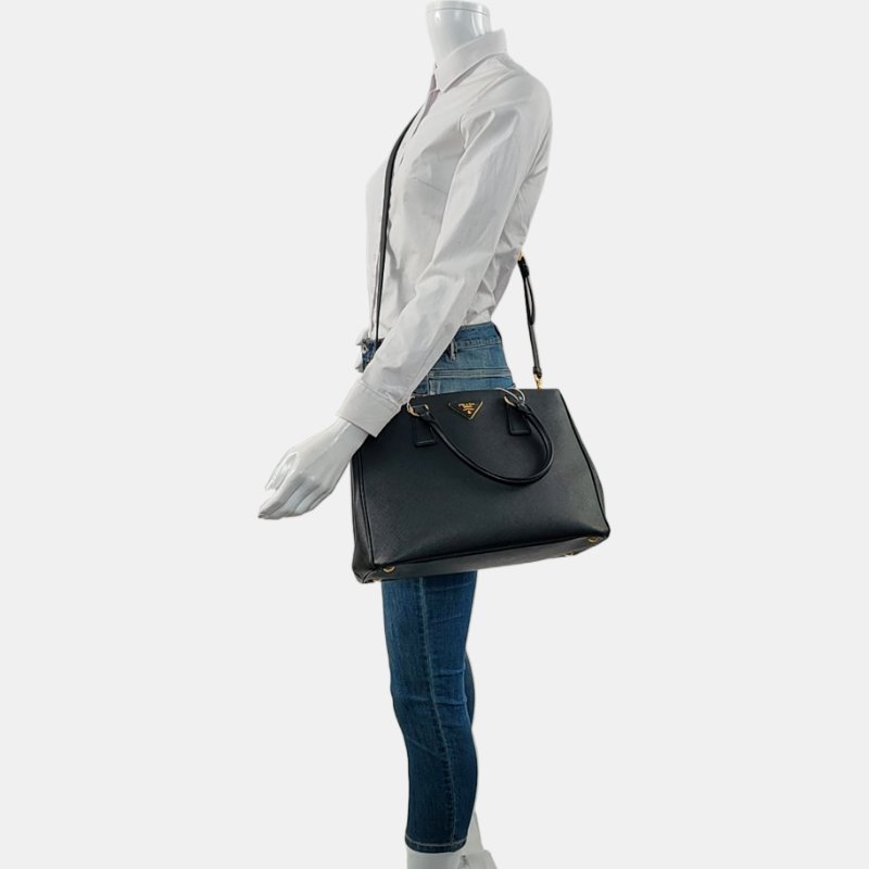 PRADA Galleria 大號 黑色牛皮徽標殺手包單肩包手提包 金色五金 可拆卸肩帶-1
