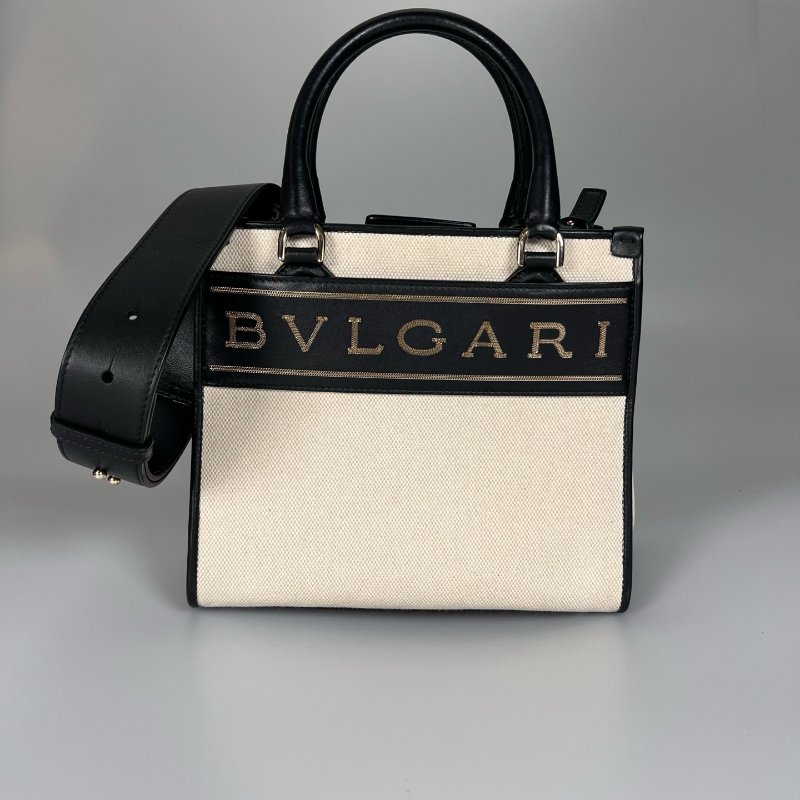 BVLGARI 金字白帆布托特包-0