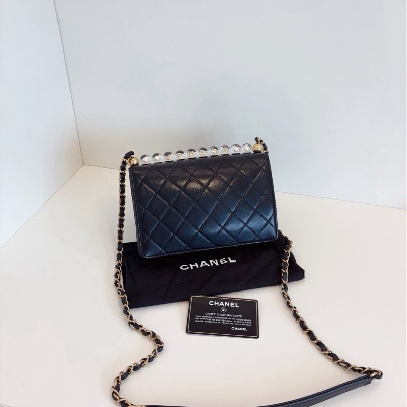 【98新🆕】Chanel  黑金橫版 透明珍珠 CF鏈條包 斜挎包-1