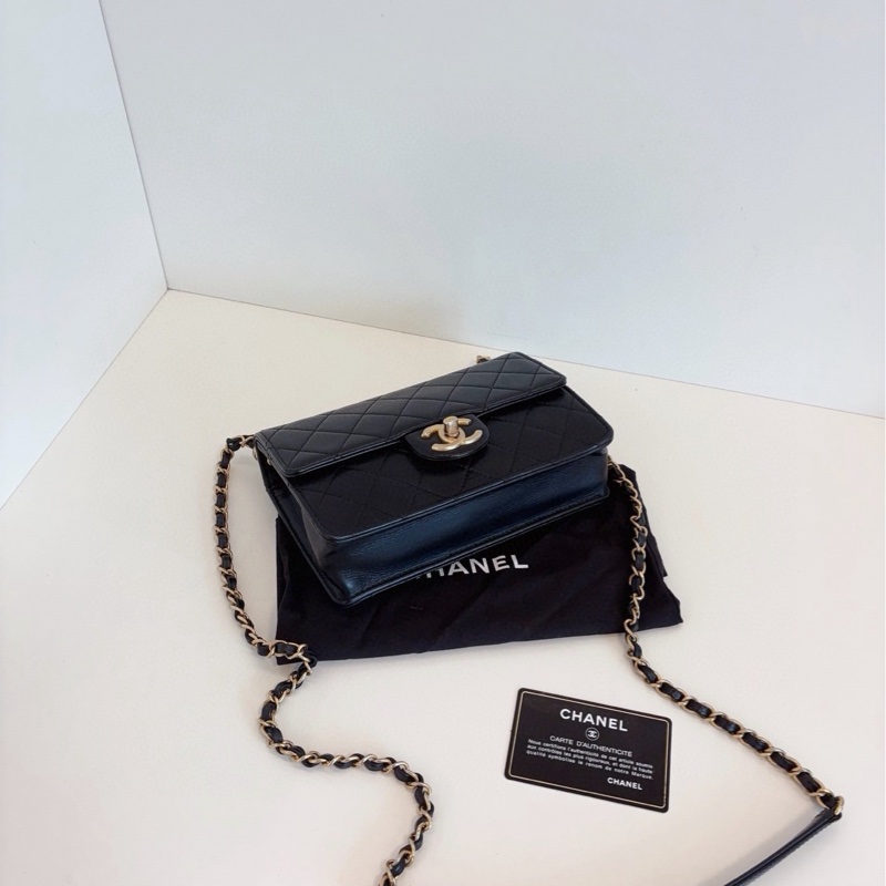 【98新🆕】Chanel  黑金橫版 透明珍珠 CF鏈條包 斜挎包-4