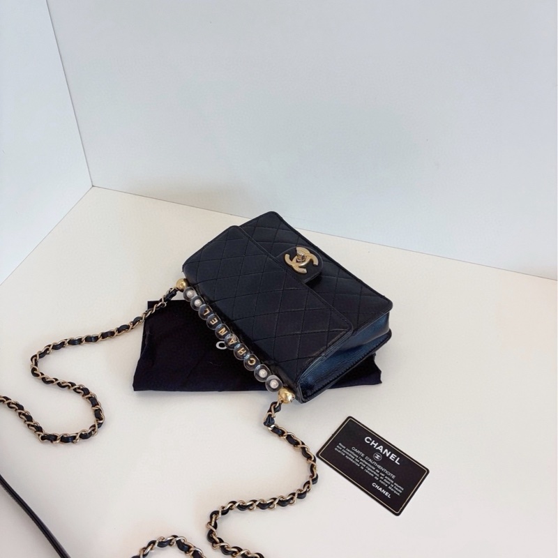 【98新🆕】Chanel  黑金橫版 透明珍珠 CF鏈條包 斜挎包-5