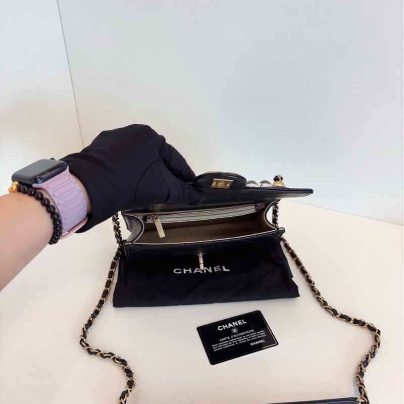 【98新🆕】Chanel  黑金橫版 透明珍珠 CF鏈條包 斜挎包-7