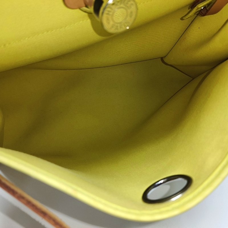 HERMES Herbag 31檸檬黃帆布單肩包手提包斜挎包銀色五金回刻子袋可拆卸肩帶-6