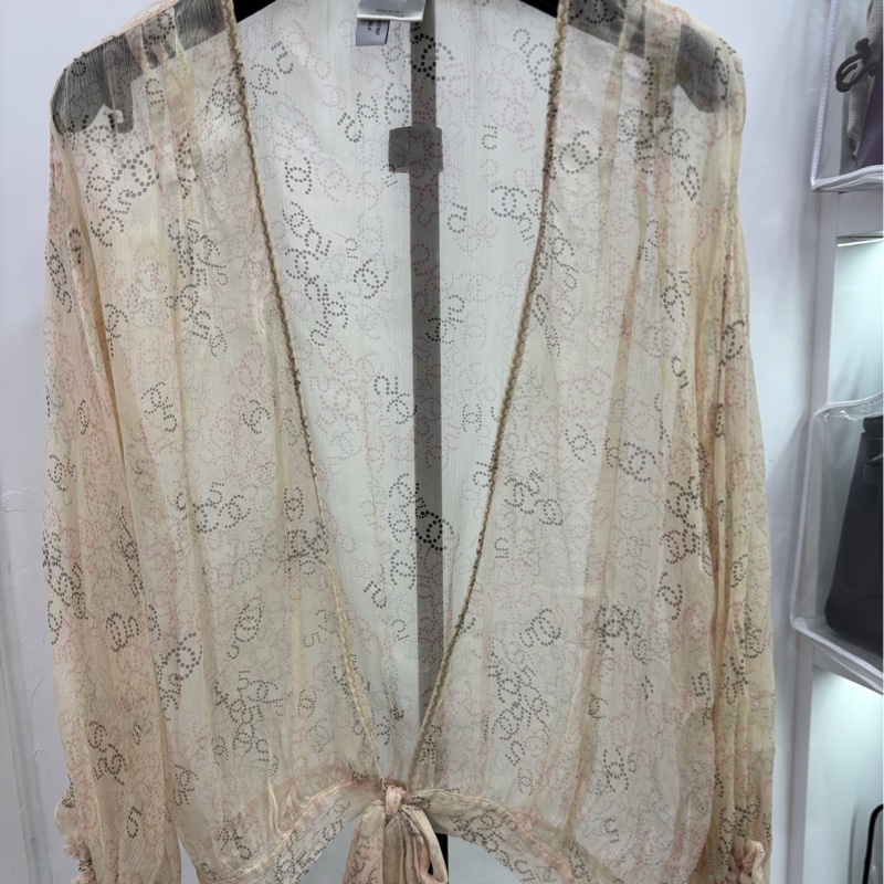 Chanel拼貼CC桑蠶絲吊帶開襟衫 42碼-0